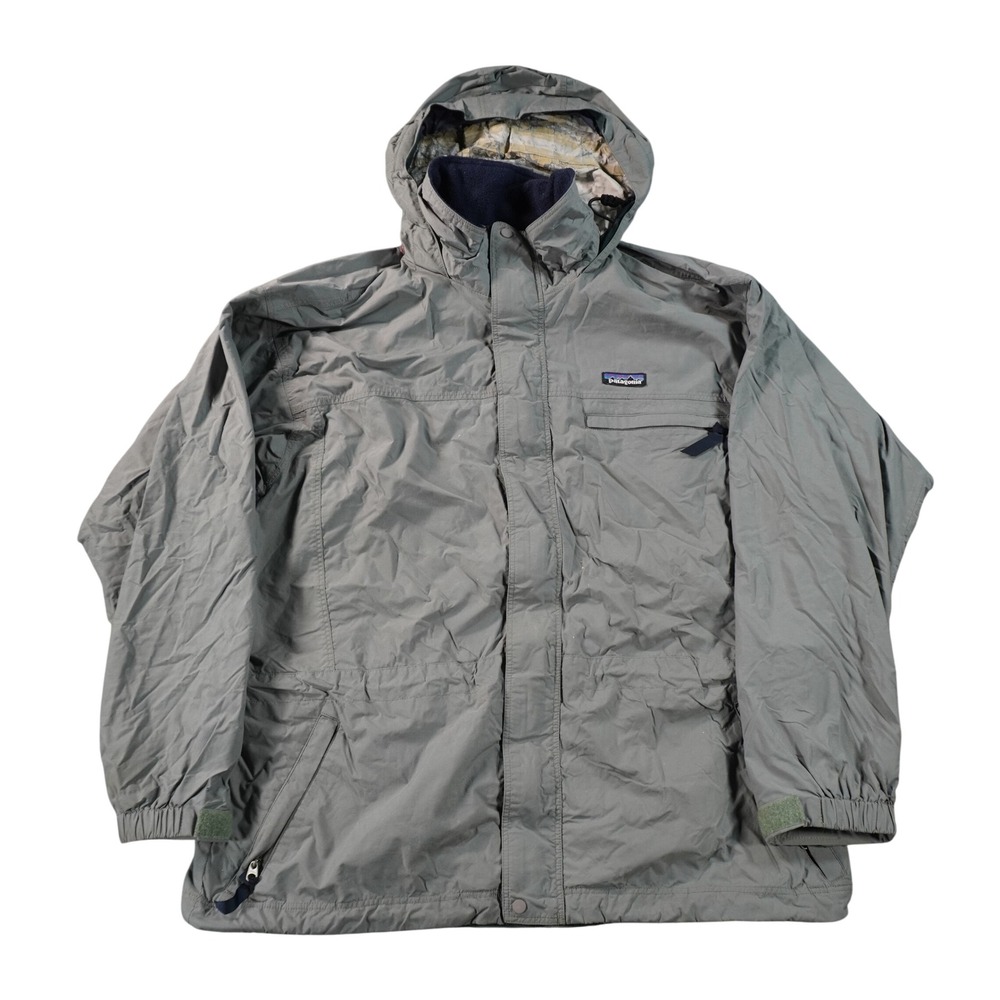 Patagonia Hooded Rain Jacket Womens L Sage Green Gray Full Zip Outdoor Utility